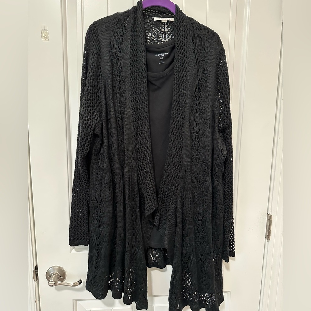 Liz Claiborne Women’s Plus Black Knit Cardigan and Tank